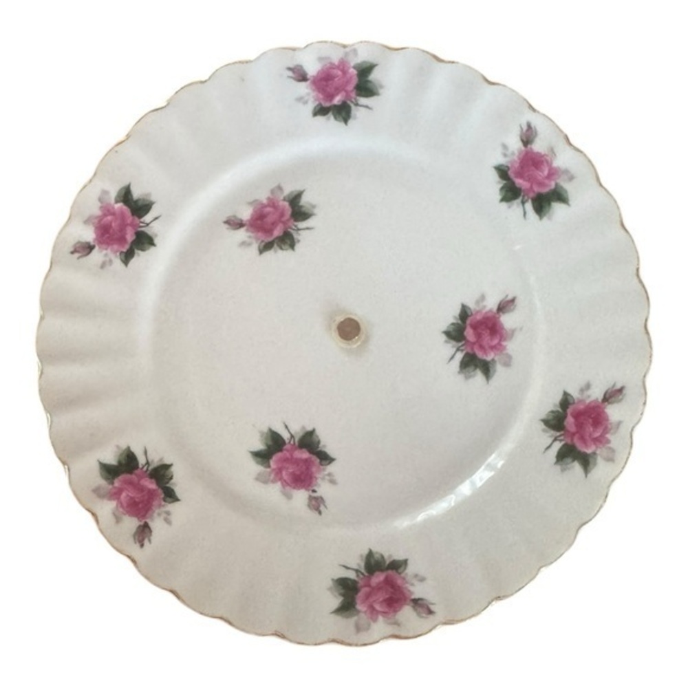 Vintage 1950s‎ Bond Ware Porcelain Cake Plate 7 1/2" Hand Painted Pink Roses